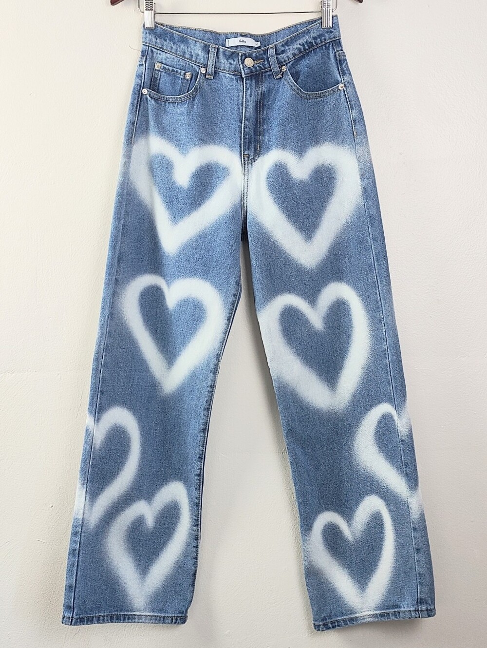 Adika High Rise Wide Leg Jeans Y2K Heart Pattern Size Small Baggy Loose Fit